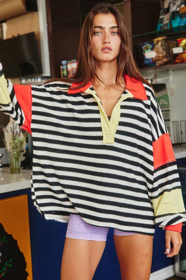 Sunset Striped Collar Top